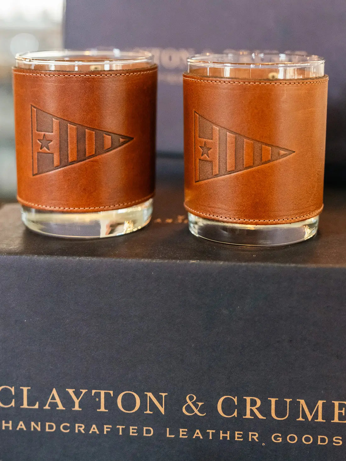Captain's Burgee Logo Clayton & Crume rocks Glass