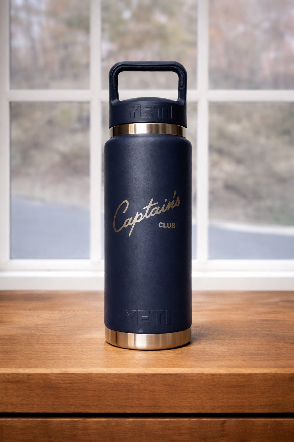 Navy Yeti Rambler 26oz Straw Bottle Captain's Club Cup