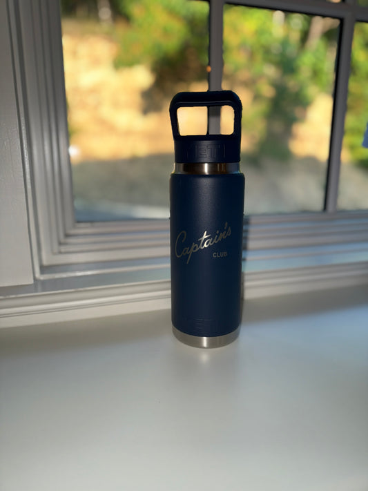 Navy Yeti Rambler 26oz Straw Bottle Captain's Club Cup